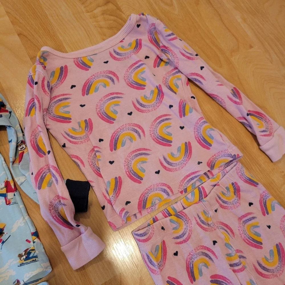 Wonder Nation 2 Piece Long Sleeve Pajama Bundle Airplanes Rainbows Size 3T